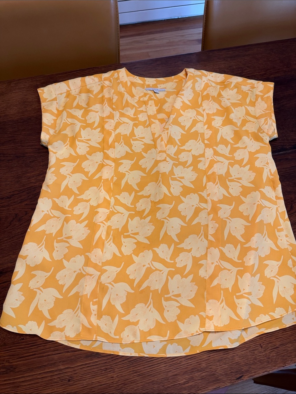 Joie Floral V-Neck Short Sleeve Top - Yellow